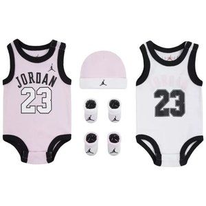 JORDAN Baby Girls Jumpman Jersey Bodysuit, Hat and Booties 5 Piece Pink